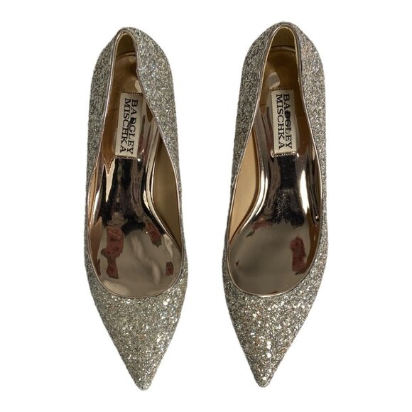 NWT Badgley Mischka Madison II Pump Champagne Glitter Size 6 Pointed Toe Heels - Picture 7 of 14